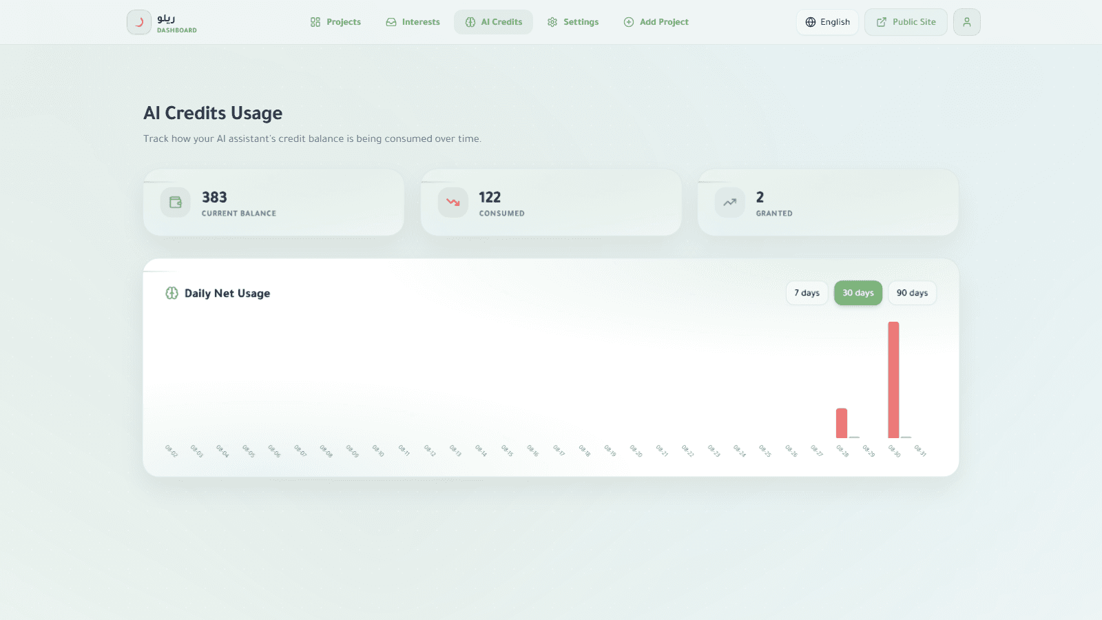 AI credit usage dashboard